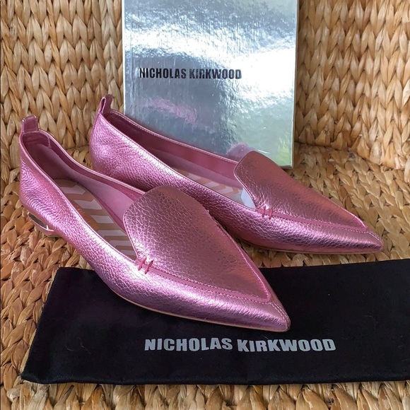 New in box Nicholas Kirkwood Pink Metallic Flats 40 / 9.5 - Picture 3 of 8